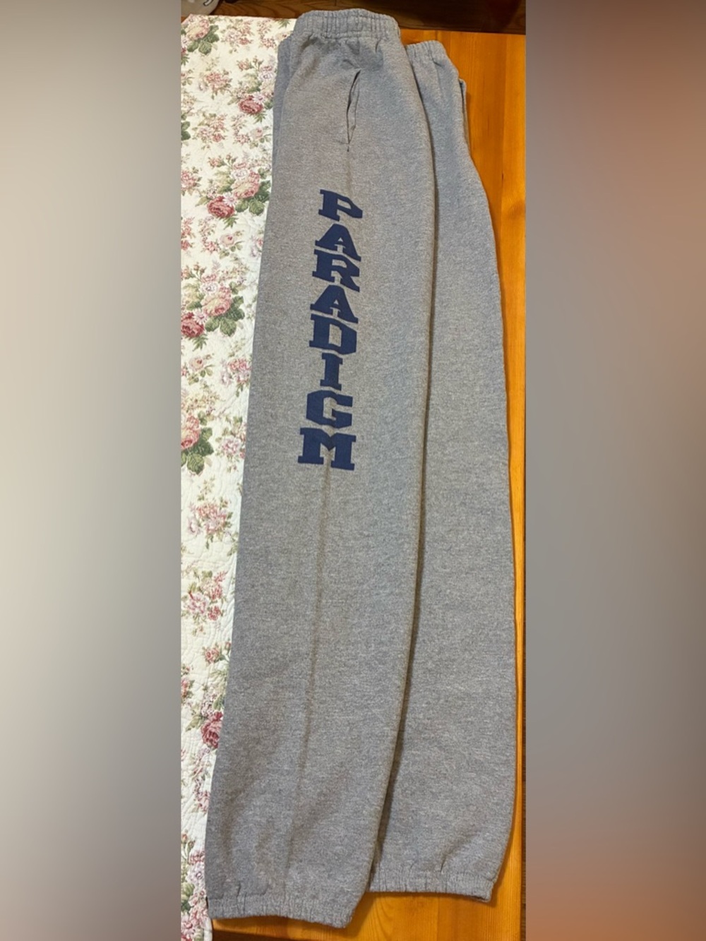 Jerzees Gray Sweatpants with Navy "PARADIGM" Side Print